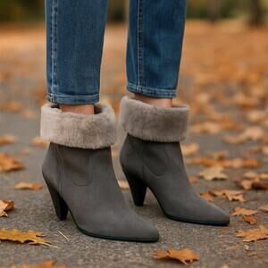 NIB! Sigerson Morrison 9.5 Suede Western Ankle Boots Shearling Cone Heels Gray